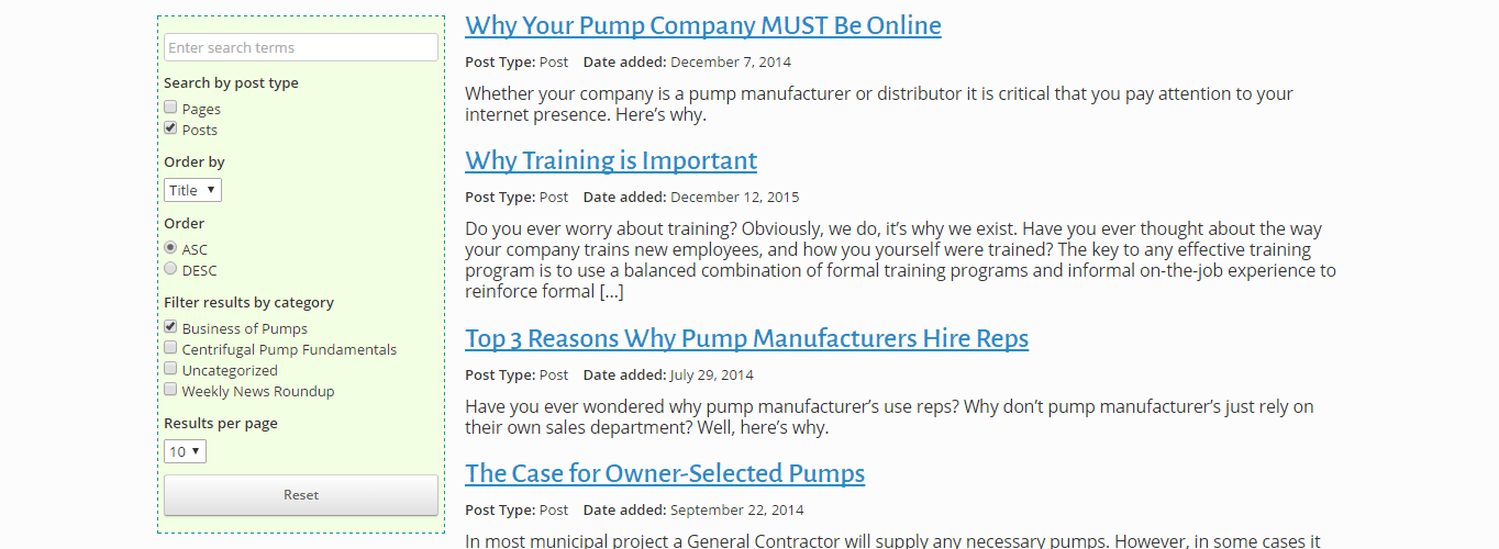 The AJAX search tool I created.
