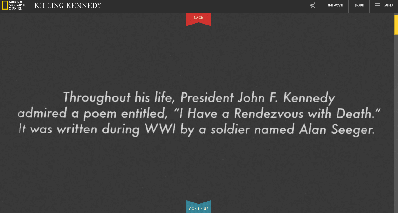 The Killing Kennedy site uses interactive elements to engage readers.