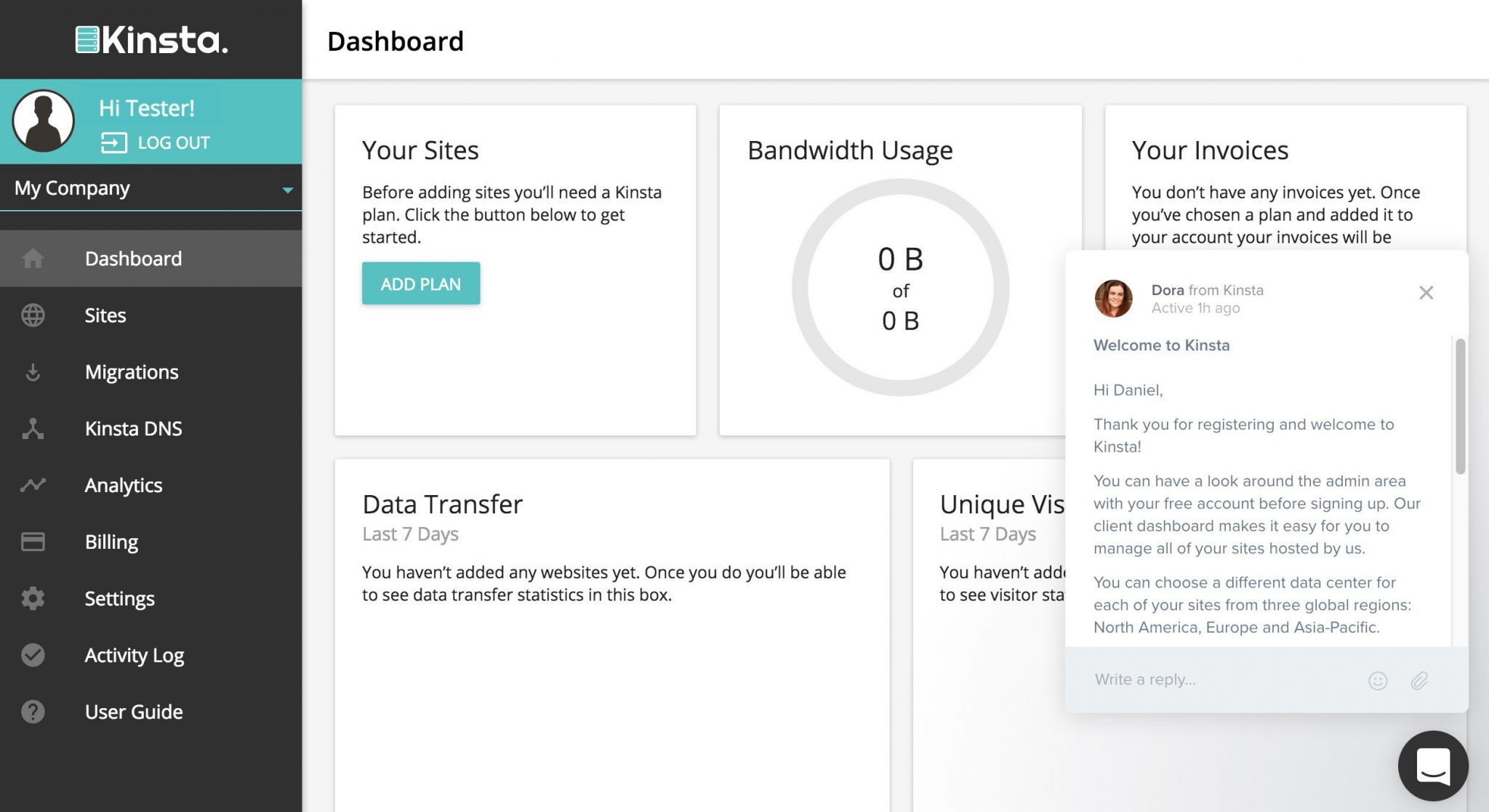 The Kinsta dashboard is simple and intuitive to use, not to mention good-looking.