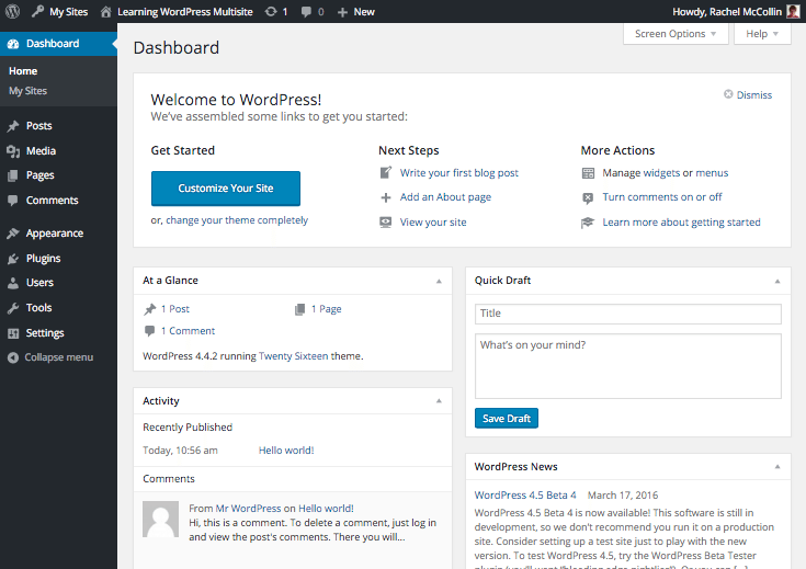 WordPress Multisite dashboard