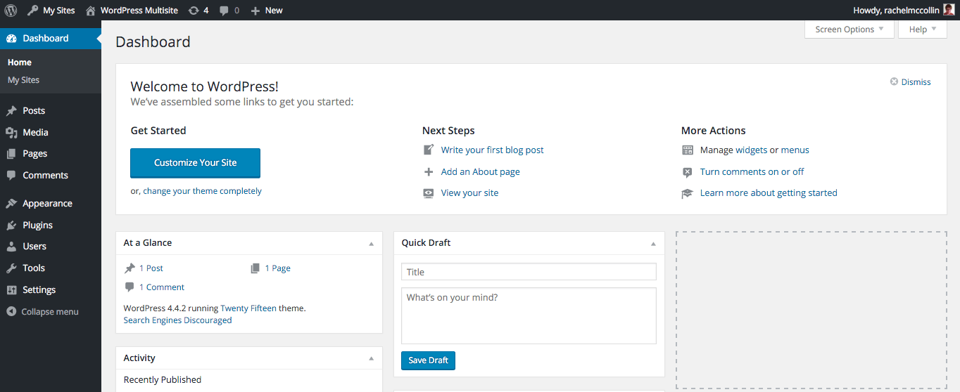 Multisite dashboard screen