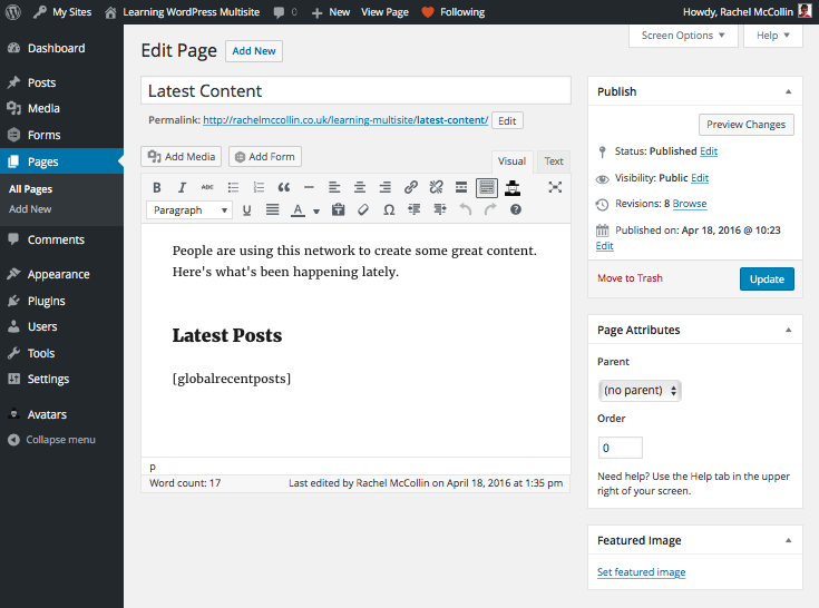 Editing the Latest Content page in the admin