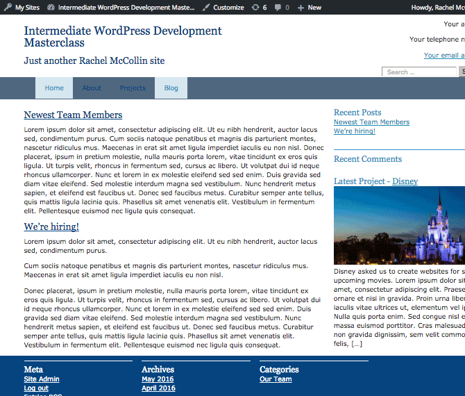 Latest project in the sidebar