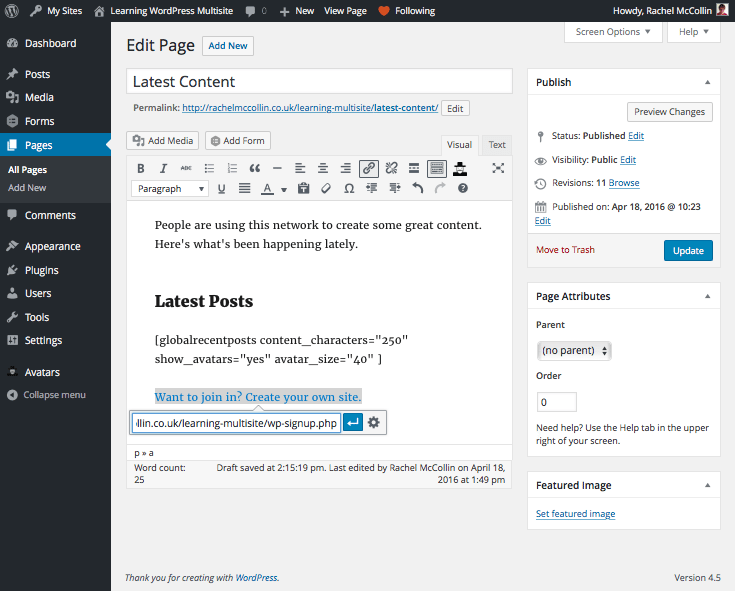 Editing the Latest Content page - adding a link