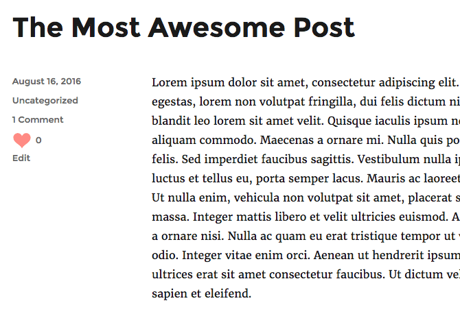 Our little love button, ready to be powered by AJAX.