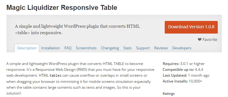 screenshot of magic liquidizer responsive table plugin from wp.org