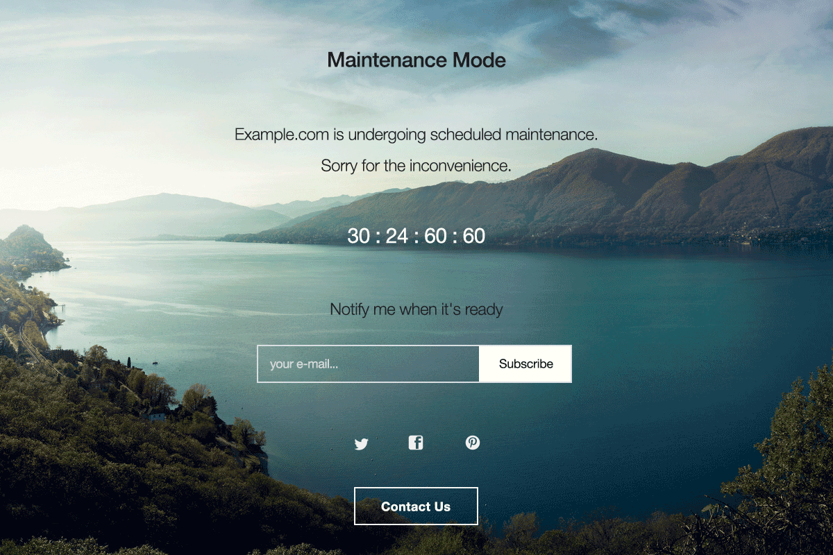 A splash page example using the free WP Maintenance Mode plugin.