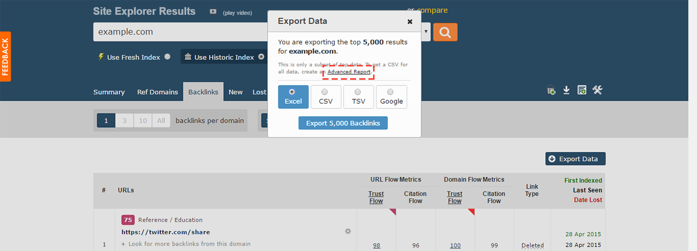 Majestic SEO export data.