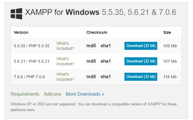 select more downloads from xampp website