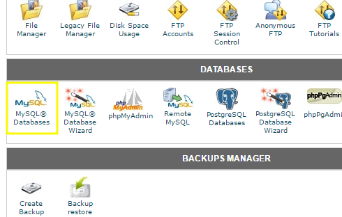 MySQL and phpMyAdmin icons in cPanel