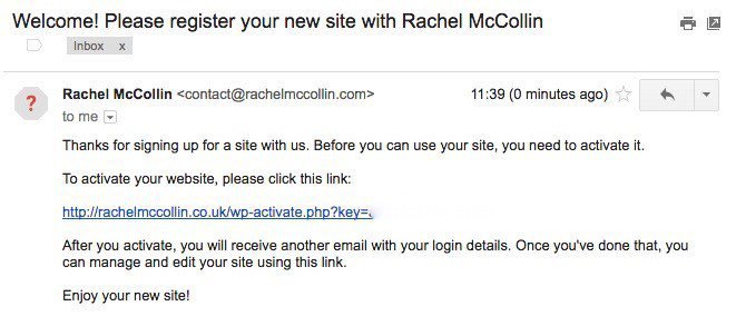 The updated network activation email