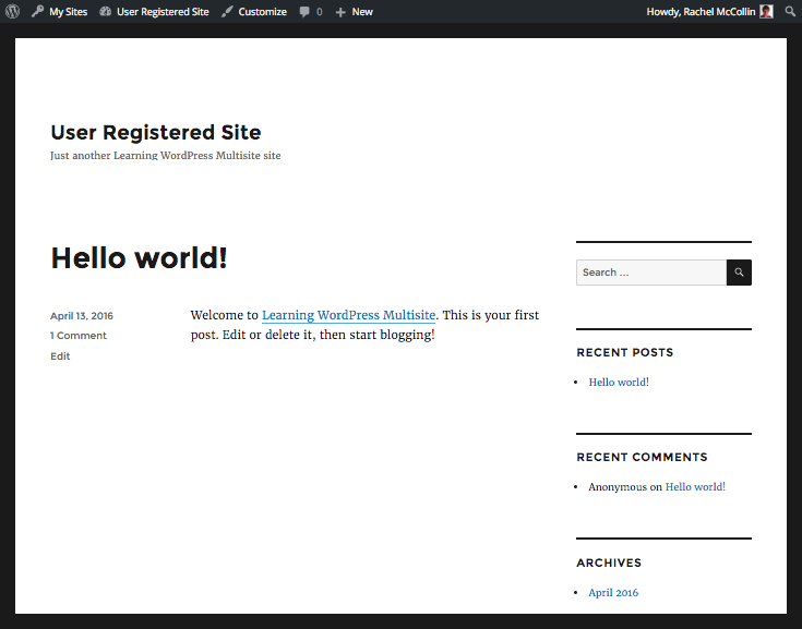 WordPress Multisite new user-created site