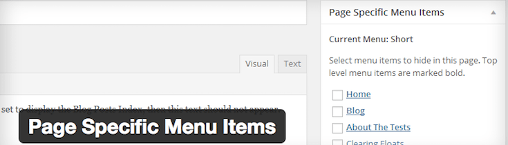 Page Specific Menu Items plugin