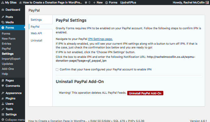 Instructions for linking paypal to gravity forms