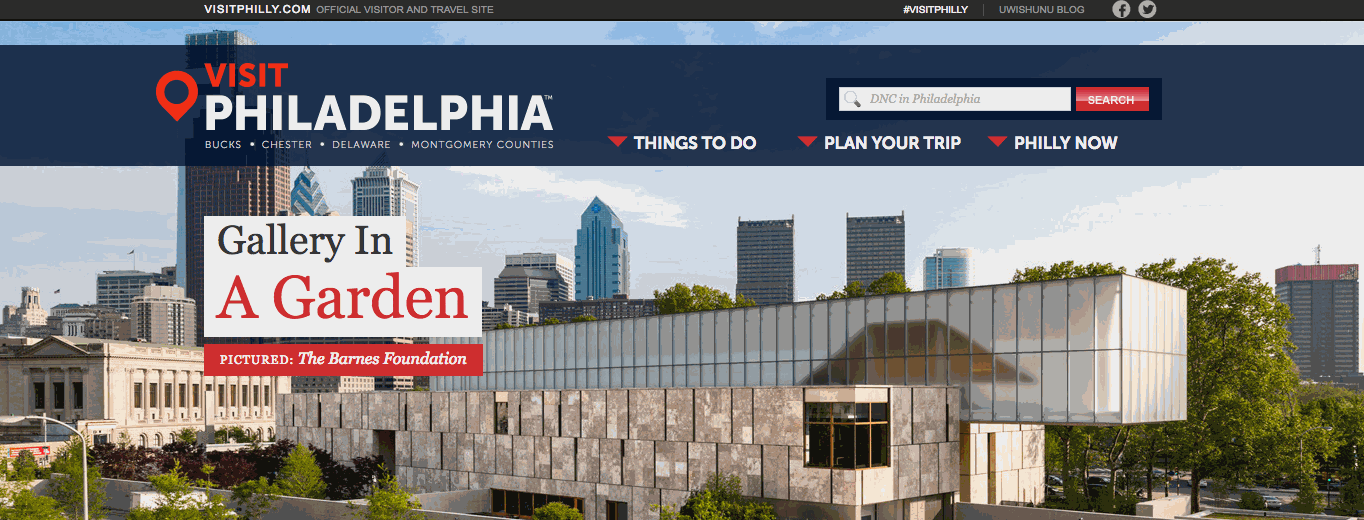 The Visit Philadelphia website features professionally shot photographs of the city.