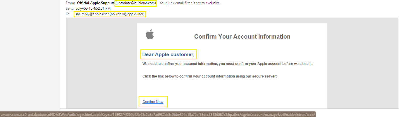 An example phishing email with all the red flags.