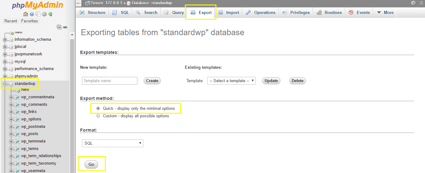 phpMyAdmin interface