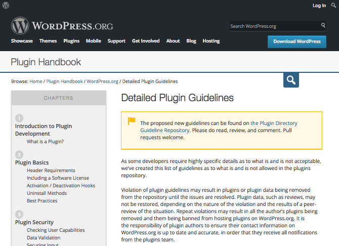WordPress plugin guidelines