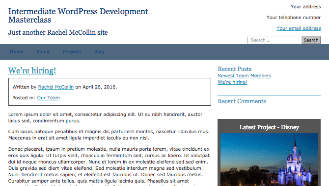 The post author and categories displayed after the post title