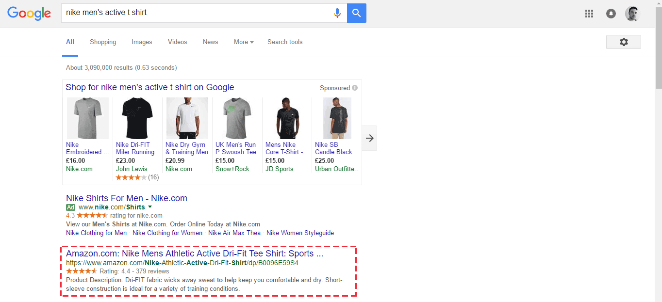 An example of a product rich snippet.