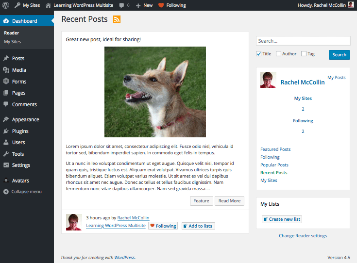 The Reader dashboard screen