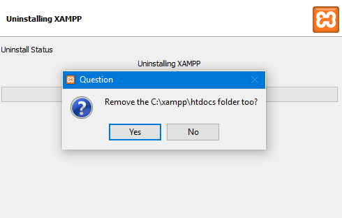 screenshot of xampp prompt to remove htdocs duringuninstall