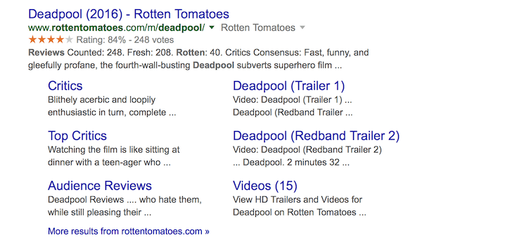A search result optimized with a rich snippet.