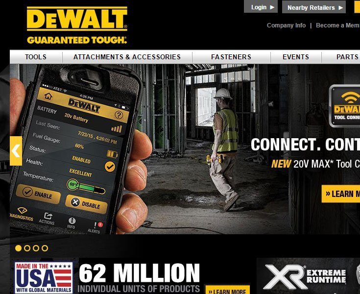 Dewalt targets men with a black and yellow color scheme.