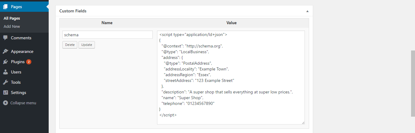 Editing custom fields.