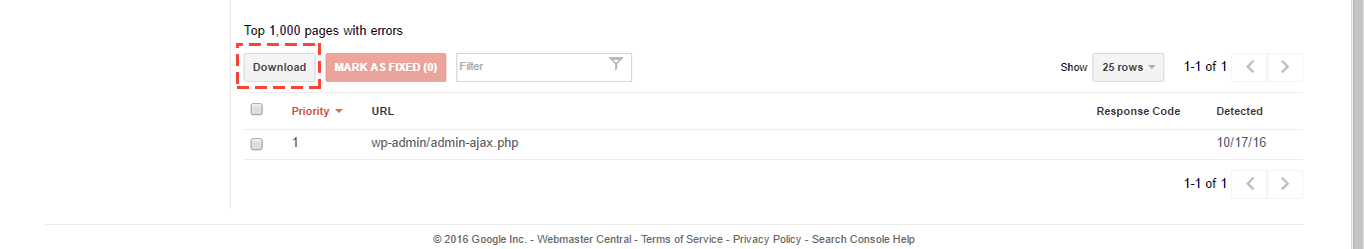 Search Console Crawl Errors download.