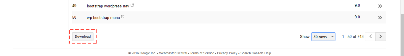 Search Console Search Analytics download.