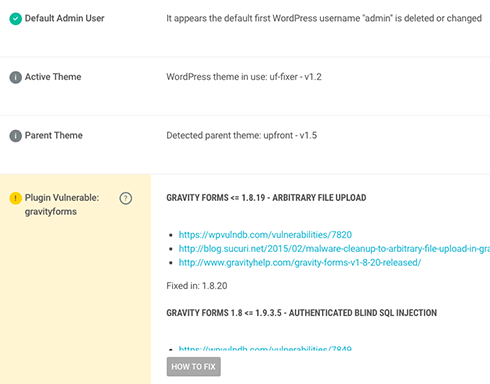 WP Checkup also picks up any vulnerabilities with your WordPress website.