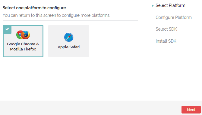 screenshot of onesignal set up process