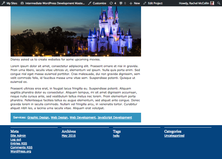 The list of services in a blue box