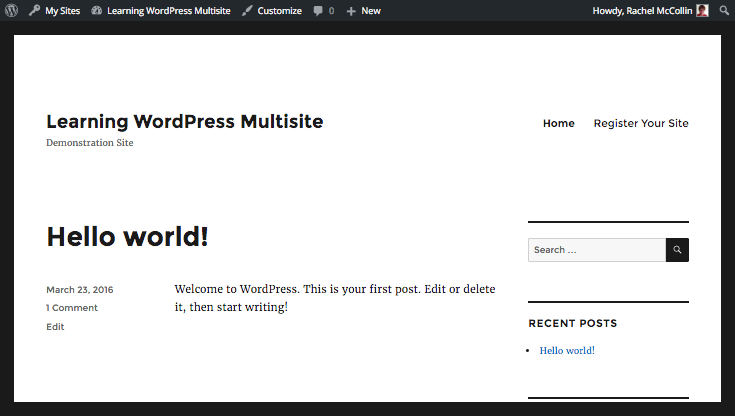 WordPress navigation menu with signup added