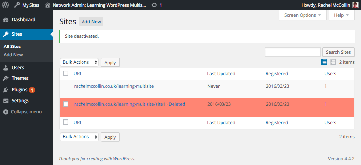 deactivated site marked in red