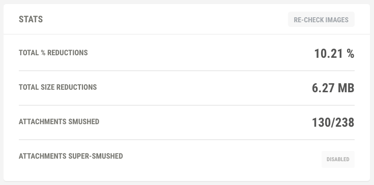 WP Smush provides stats so you can keep track of what you've compressed and how much you've saved.