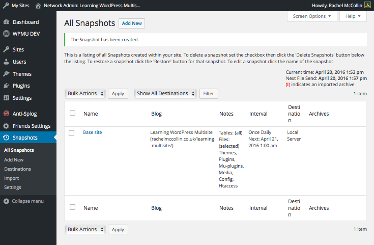 Snapshot plugin - list of snapshots