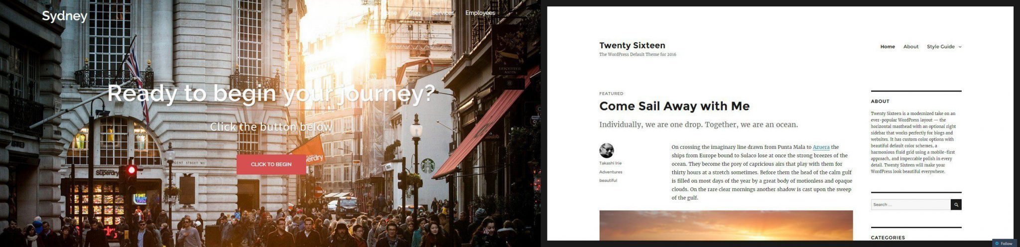 Sydney or Twenty Sixteen? Choose the theme that best fits your content.