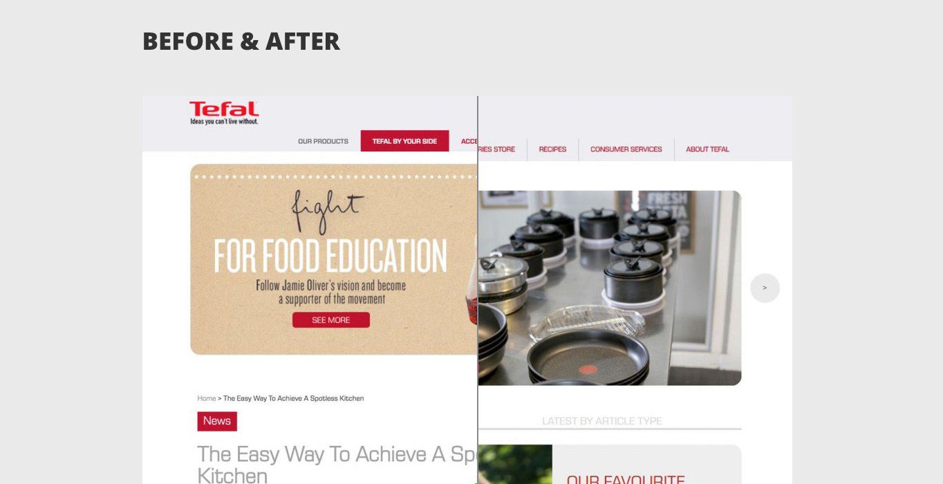 WordPress agency debunc's case study for Tefal includes a cool before and after slider.