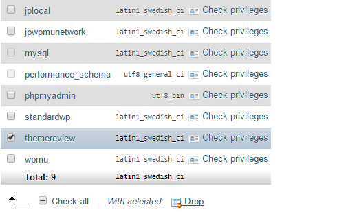 to drop a database just select it and click drop