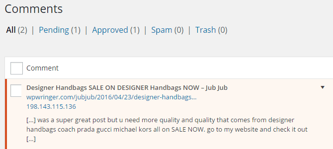 A sample trackback for comment moderation.