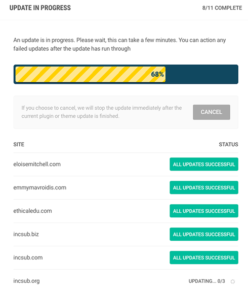 Now you don't need to login to each and every one of your sites to make updates – just click Update Everything and The Hub will do it all for you.
