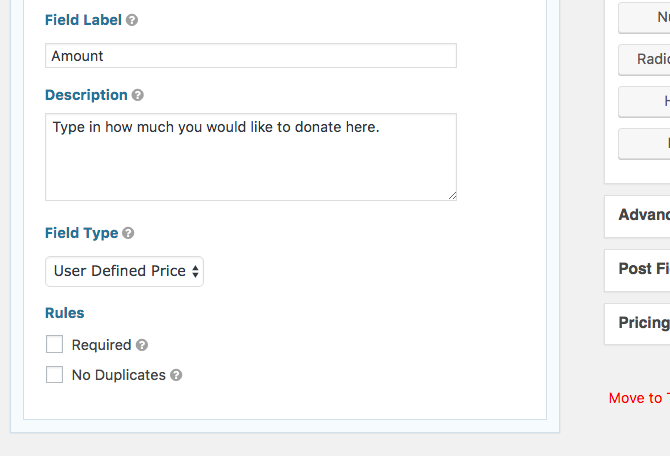 User defined donation settings
