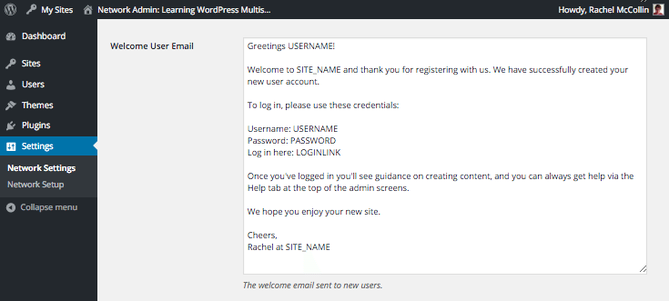 WordPress Multisite user welcome email edited