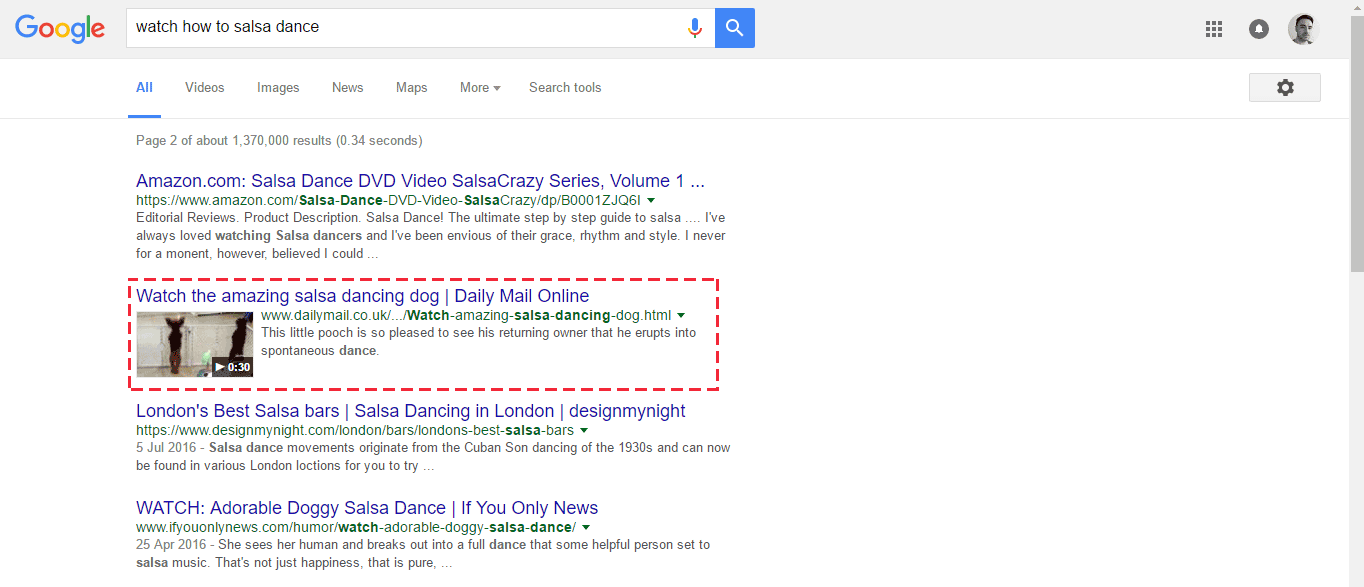 An example of a video rich snippet.