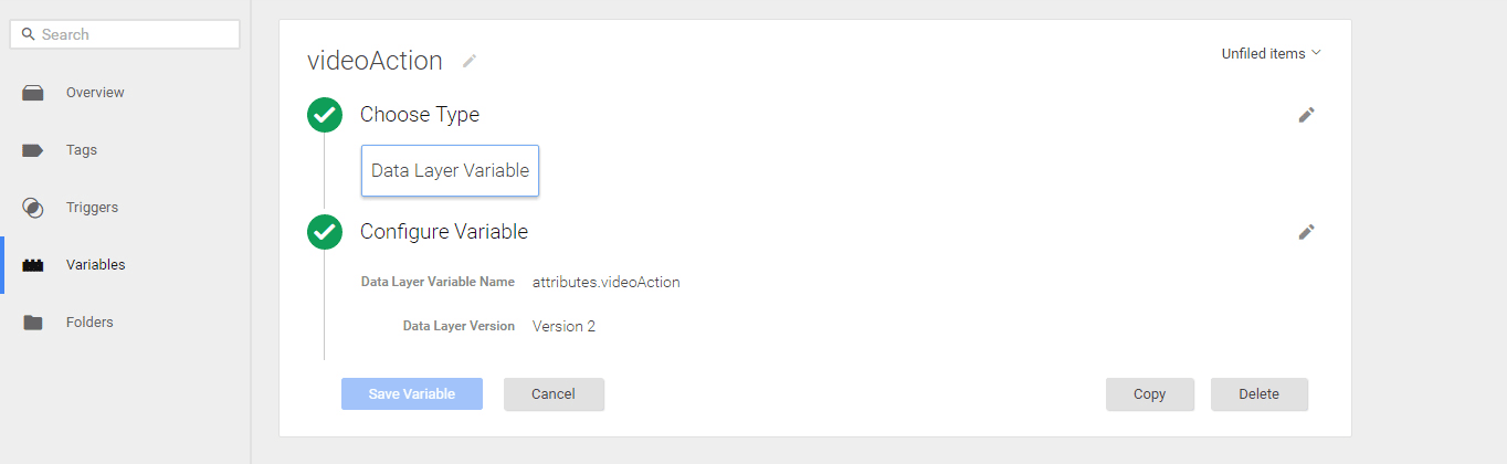 Creating a videoAction variable.