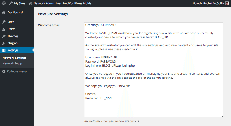 WordPress Multisite welcome email - edited text