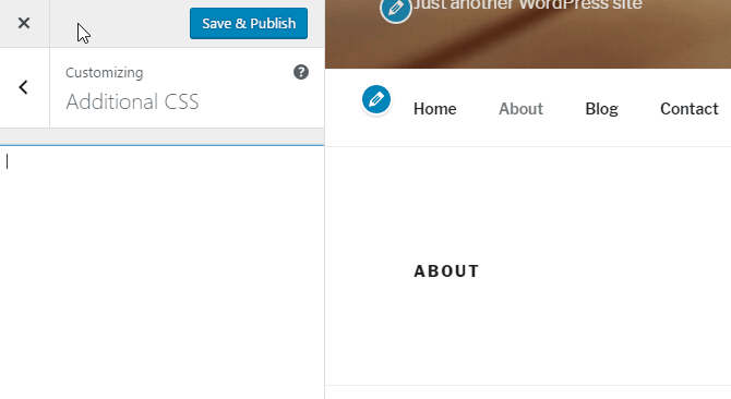 An animated gif demonstrating the live editing capabilities of the new Additional CSS menu in the WordPress customizer.