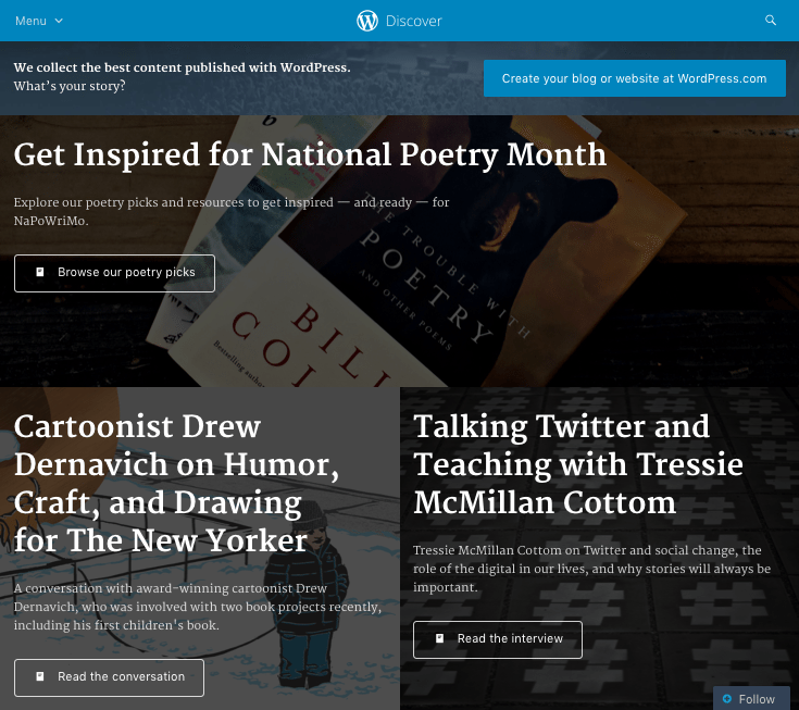 The WordPress.com discover page